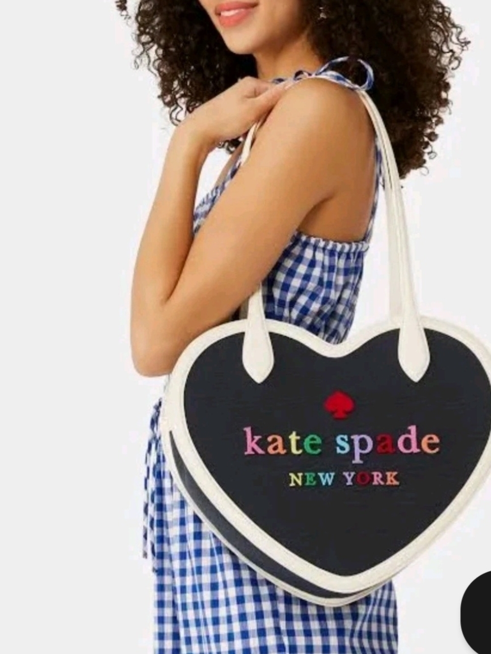 Kate Spade Denim Heart Tote Shoulder Bag with Rainbow Logo NWT